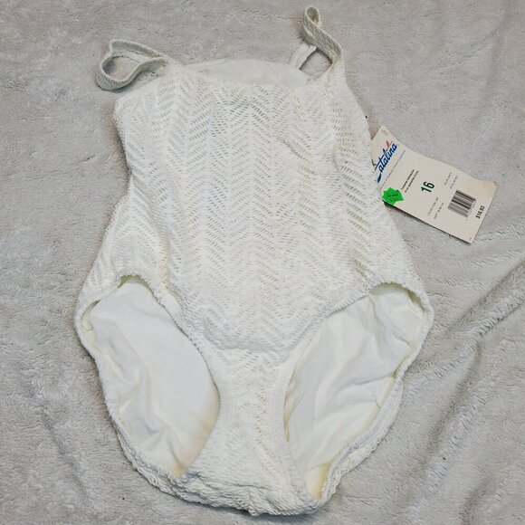 NWT Catalina VTG White Eyelet Romantic Cottagecore One Piece Swimsuit‎ Swim 16 - Picture 2 of 9